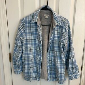 L.L. Bean Light Blue and White Lined flannel Shirt